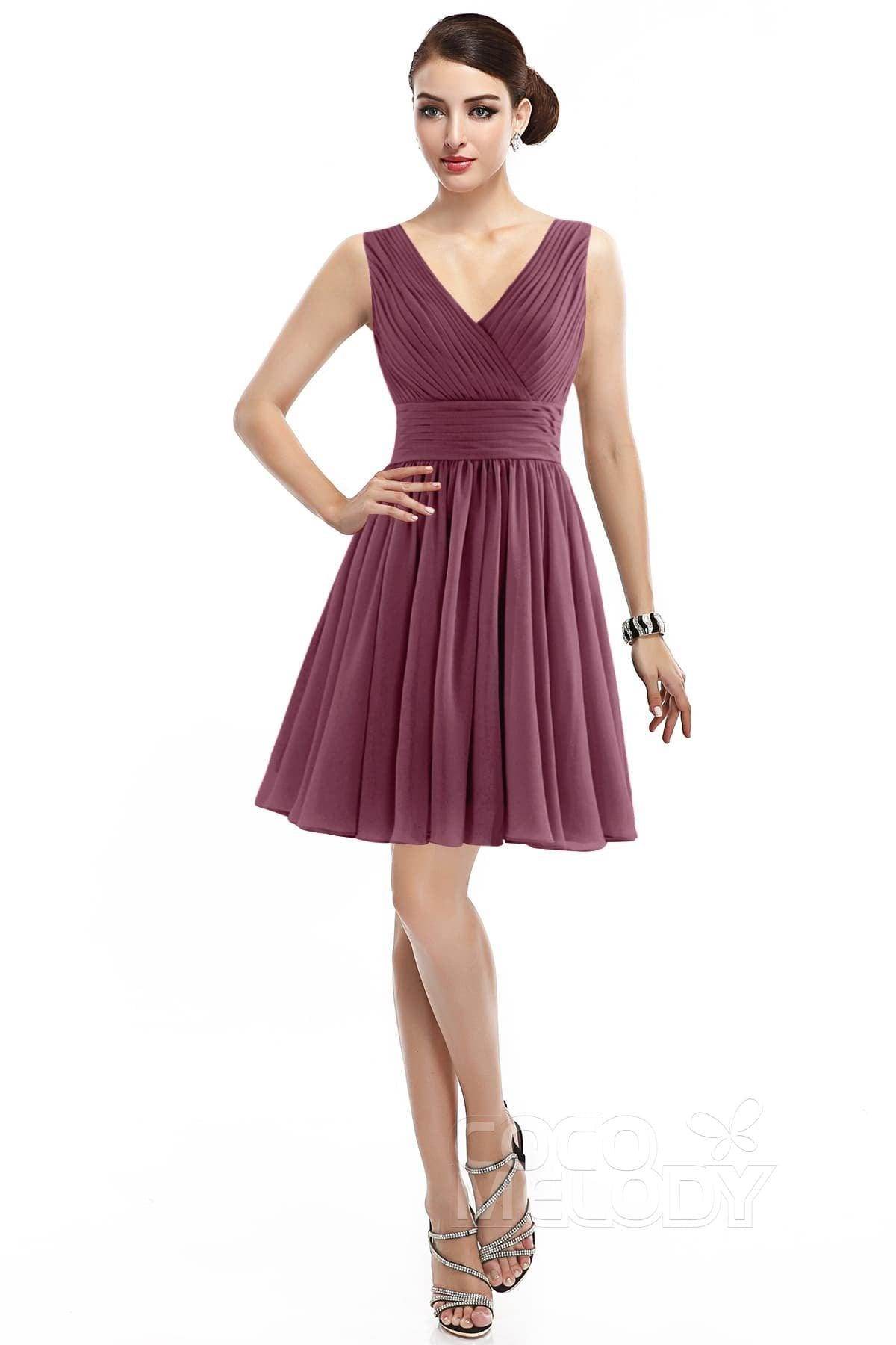 A-Line Short Mini Chiffon Bridesmaid Dress COZK14019 - COCOMELODY